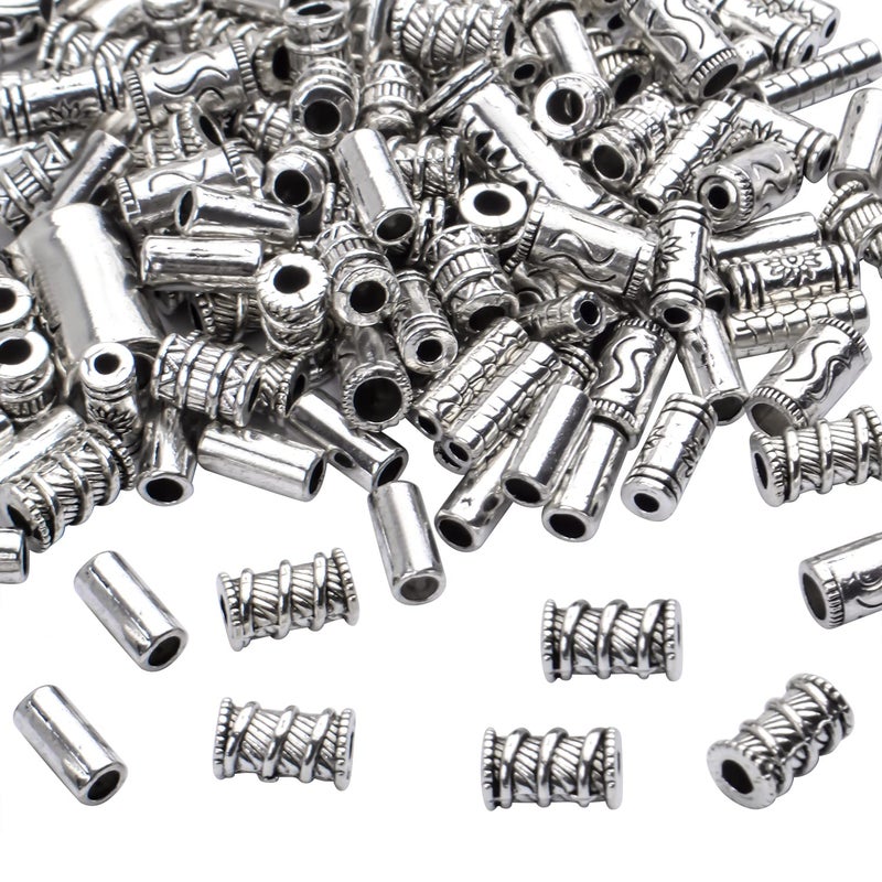 BronaGrand 100g (About 80-150pcs) Assorted Column Spacer Beads Tibetan Silver Tube Beads for Bracelet Necklace Jewelry Making Crafts DIY,7 Styles,4-16mm - Image 4